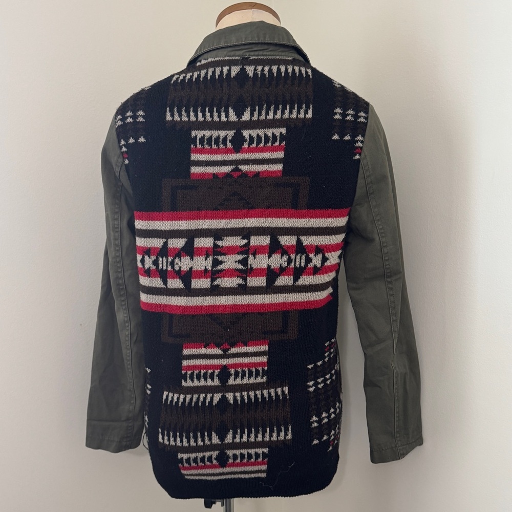 Thread & Supply Small Green Utility Jacket Chore Coat ~ Patterned Back Boho - Picture 3 of 8